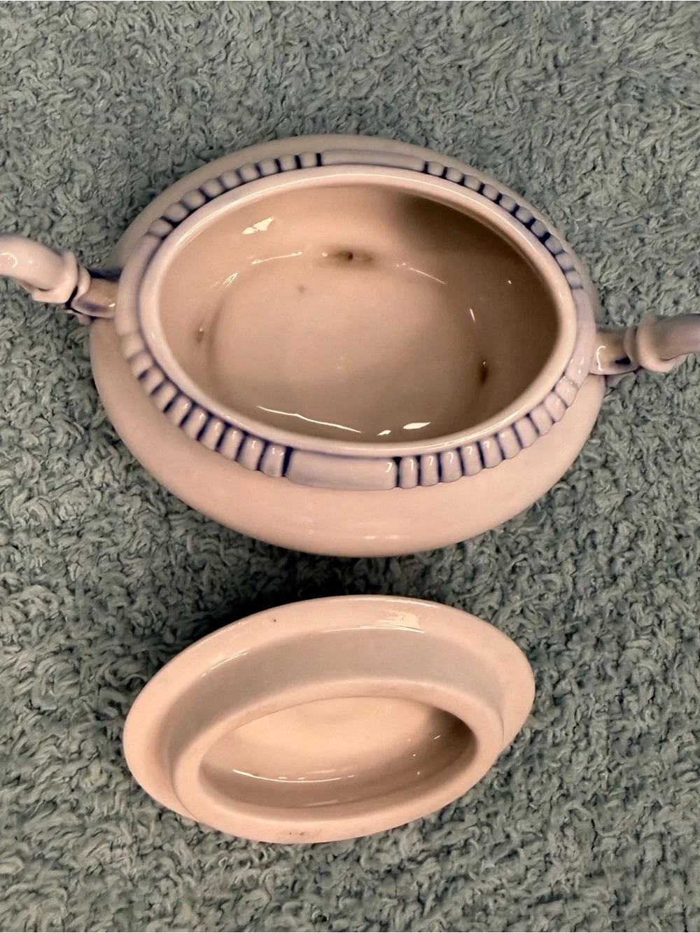 Vintage Blue and White Ceramic Soup Tureen Lid Footed Serving Bowl Ornate 3”